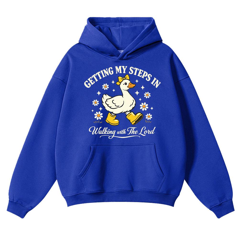 Funny Getting My Steps in Walking with The Lord Hoodies Men Women Christian Goose Boots Sportwear Loose Fleece Casual Pullover