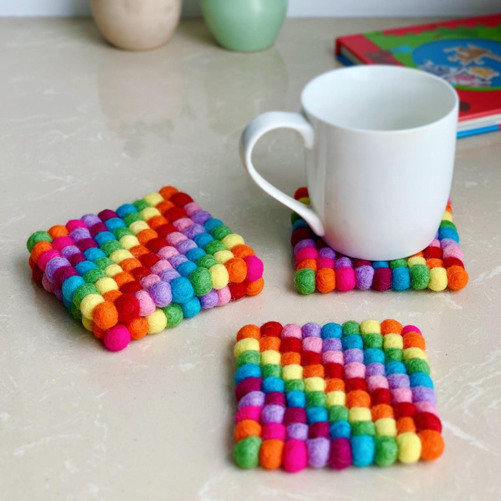 Набор подставок из фетра, подставки из фетра, шерстяные подставки из фетра, валяные подставки, радужные подставки, подставки для чая, подарок для нее, праздничный подарок B