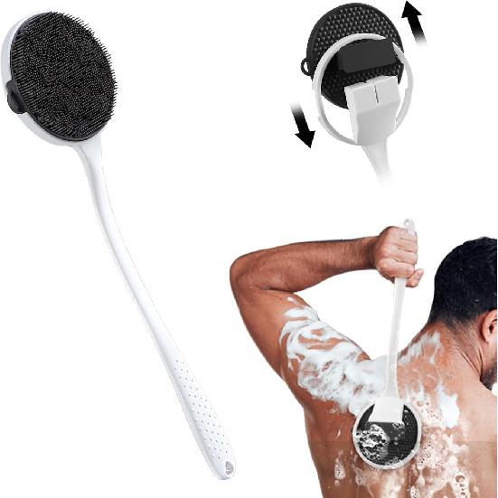 Detachable Silicone Back Scrubber with Long Handle – Loop Bristles Loofah Gentle Exfoliating Body Brush for Deep Cleansing, Durable & Hygienic Body