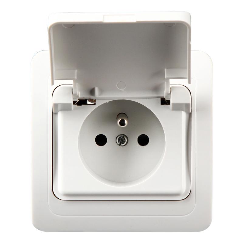 16A French Waterproof Wall Socket with Cover, ABS Panel, Splash-Proof and Dustproof