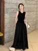 2026 Black Hepburn-Style French Sleeveless Spaghetti Strap Long Dress for Women - Spring/Summer