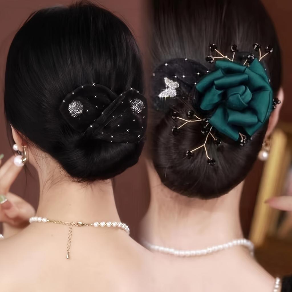 Elegant Black Fabric Hair Clip - 1pc, Sparkling Rhinestone Accents, Versatile Twist & Bun Maker for Women