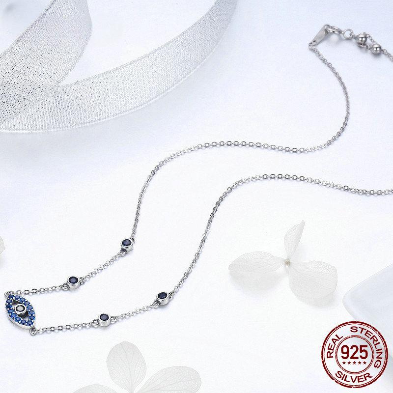 S925 Sterling Silver Blue Zircon Guardian Eye Pendant Necklaces Lucky Eye Neck Chain for Women Fine Jewelry