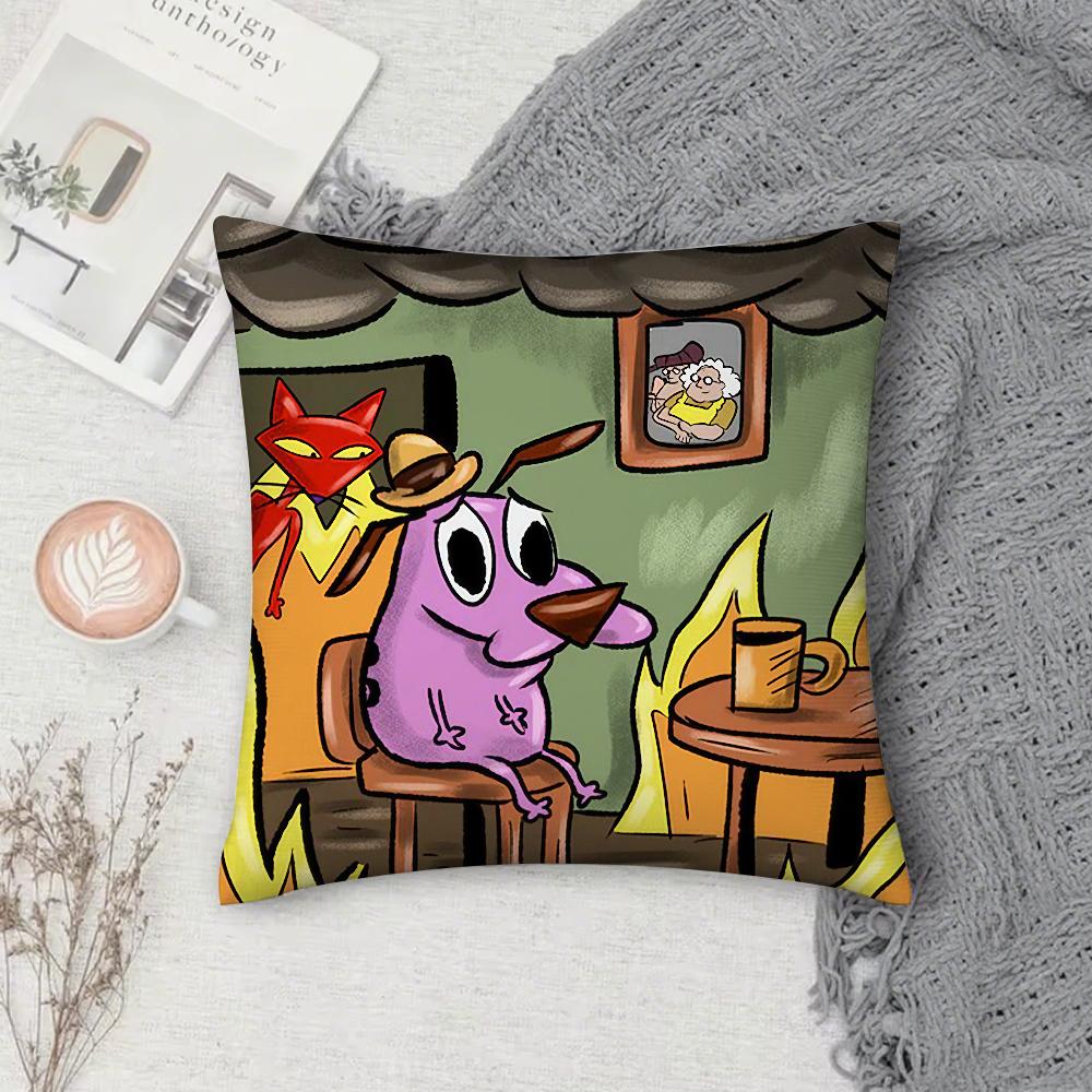 Cartoon CCourage CCowardly Dog Pillow Case Square DoubleSided Printing Sofa Cushion Cover Pillowcase Bedroom Bedside