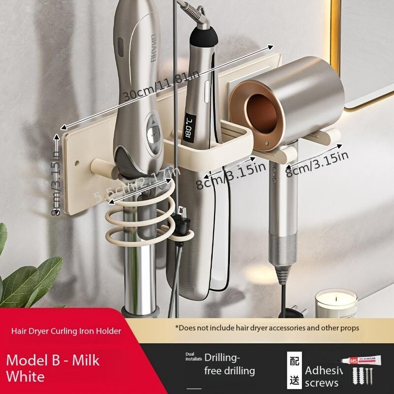 1pc wall-mounted aluminum hairdryer holder, adhesive curling iron holder, hairdressing tool organizer, suitable for bathroom curling irons