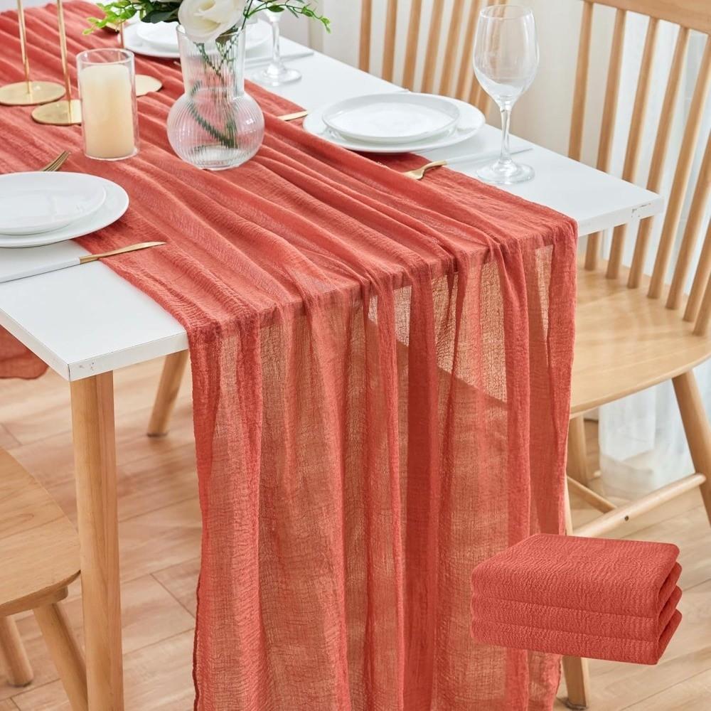Vintage Table Runners Pleated Fabric Wedding Decoration Cheesecloth Table Setting Dinning Decor