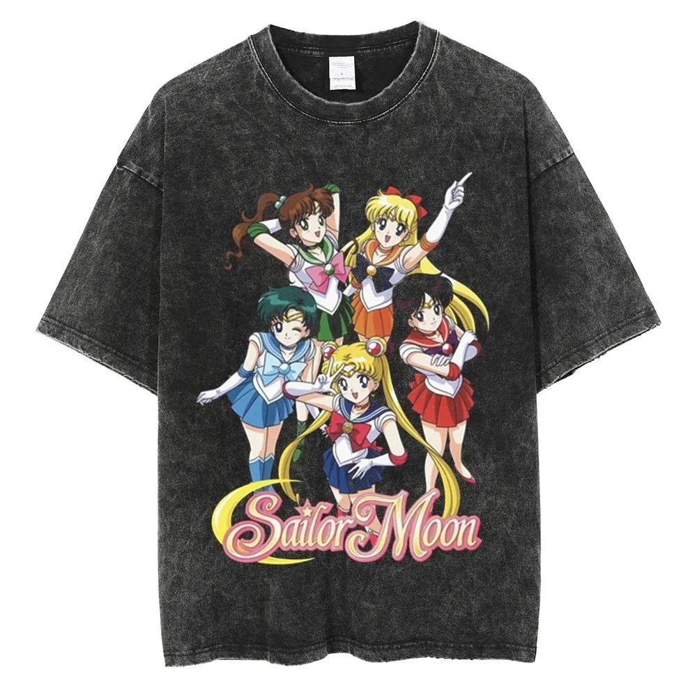 Beautiful Girl Warrior Retro Washed Men's T-shirt Printed Summer American Street Hip Hop Women's Super Large Short