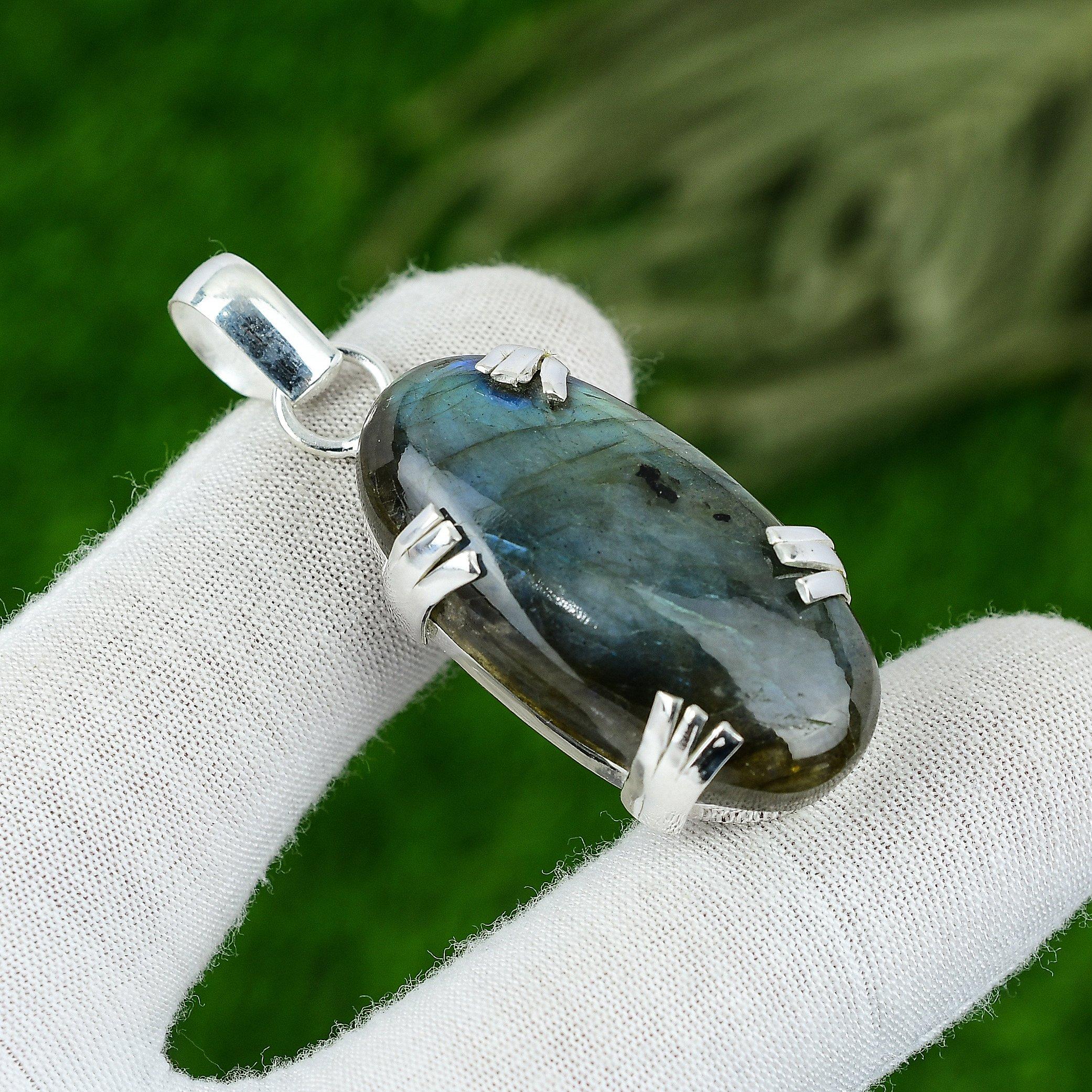 

Womens day Sale Oval Natural Labradorite 925 Sterling Silver Bezel Wife Pendant