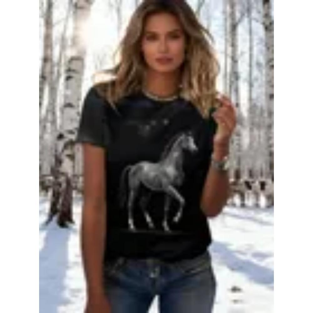 Women's Round Neck Fashionable Casual Short Sleeved T-shirt Top Clothing