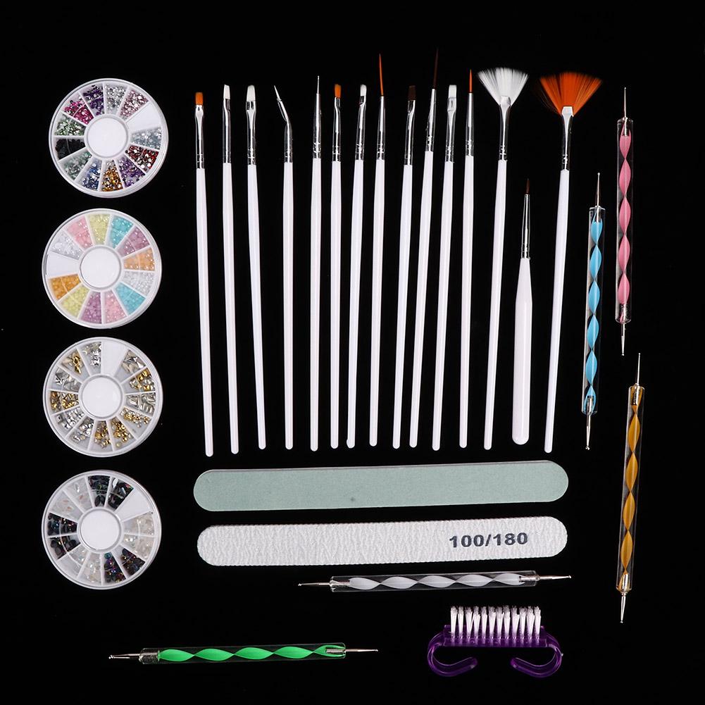 Nail Art Painting Brush Dotting Pen Nail File Rhinestones Dust Brush Manicure Tool Set