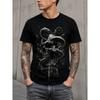 Men's Black Short Sleeve Crew Neck T-shirt with Gothic Skull and Snake Graphic Print, Soft Cotton Blend for Casual Streetwear or Concert Style