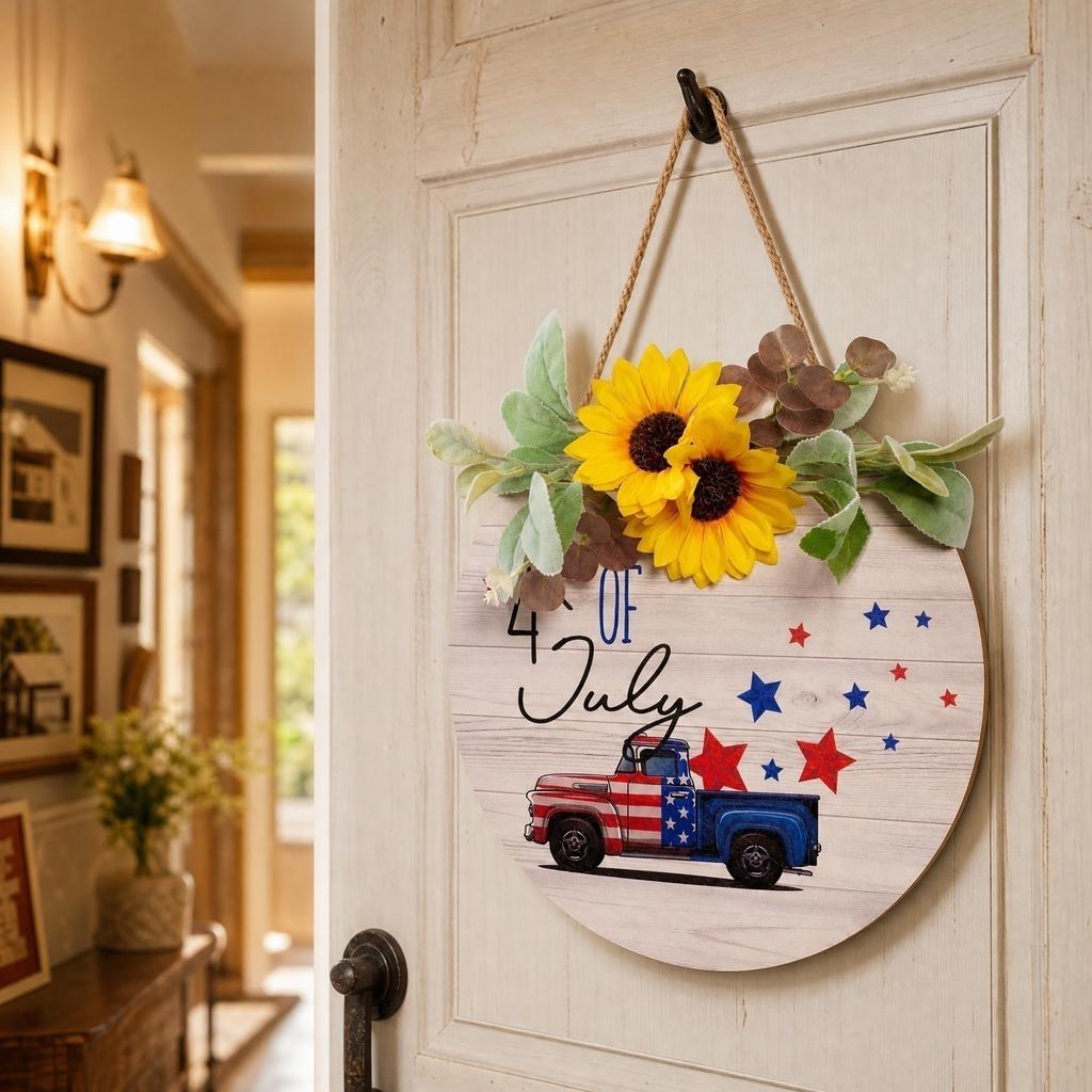 Independence Day Wooden Door Hanger Decoration, Patriotic Home Decor