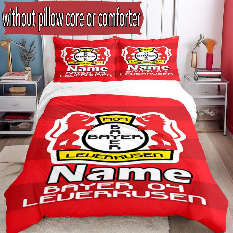 3pcs Duvet Cover Set (1*Duvet Cover + 2*Pillowcase, Without Core), Custom Name Bayer 04 Leverkusen Pattern Bedding Set, Home Bedroom Decor Gift