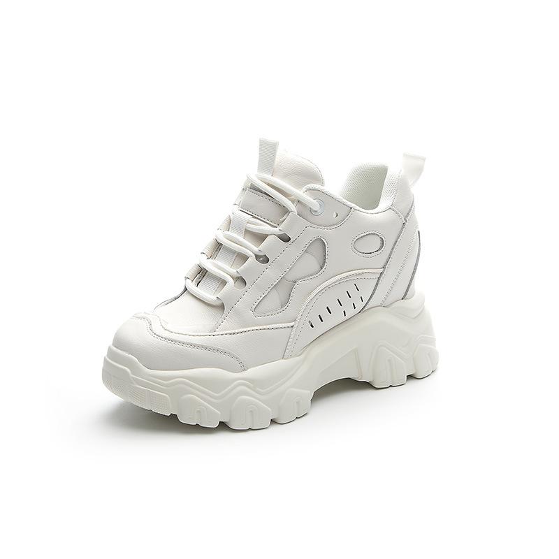Inner heightening dad shoes women's spring 9.5 muffin thick-soled breathable leather casual small sneakers