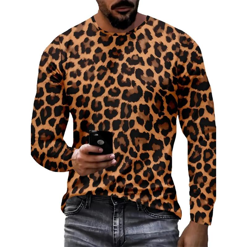 Men's Long Sleeve T-Shirt Autumn New 3d Print Animal Leopard Graphics T Shirts Spring Casual Hip Hop Tops Men Oversize Clothing