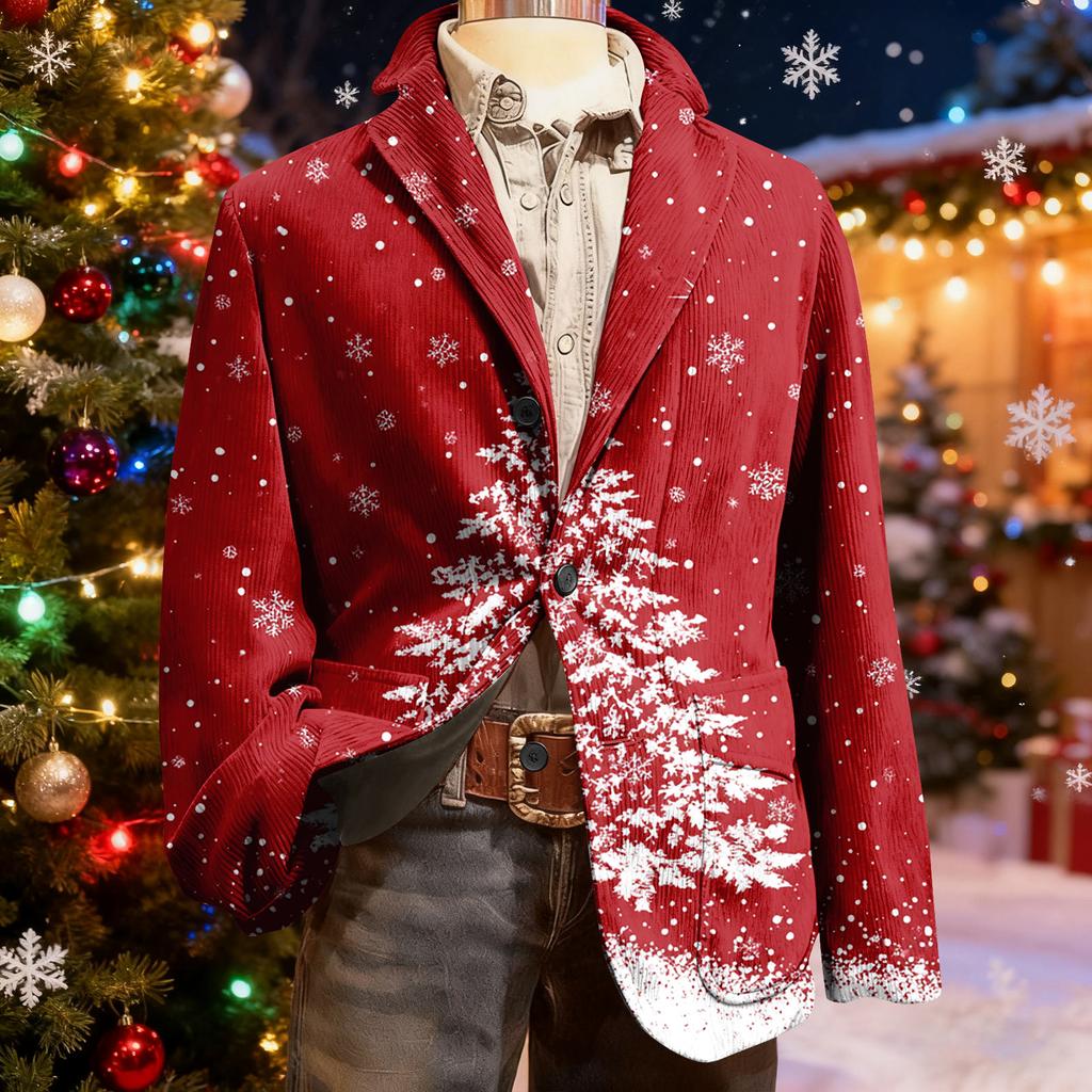 Men's Ugly Christmas Corduroy Warm Pocket Suit Jacket Cardigan Men's Casual Suit