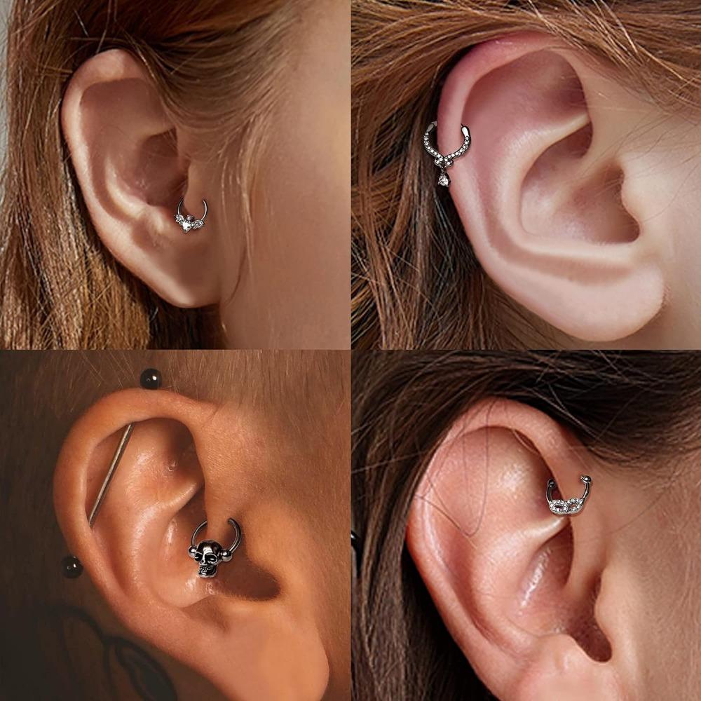 Bobisty 1Pc Stainless Steel Septum Ring Septum Jewelry Daith Piercing Jewelry Daith Earrings for Girls Septum Clicker Black