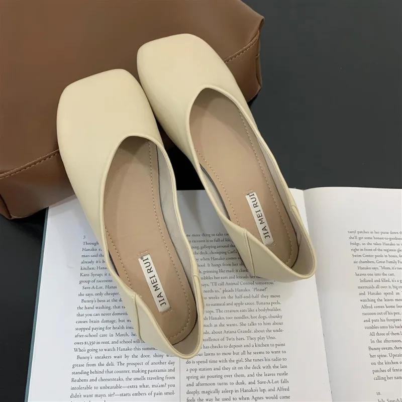 Elegant Fashionable Simple Shoes 2025 Spring New Women's Low Top Microfiber Leather Square Shoes Retro Style Adult Footwear