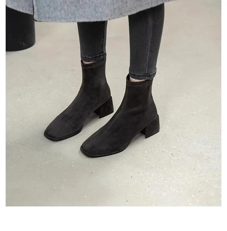 Suede Women Ankle Boots Fashion Square Toe Short Booties Ladies Elegant Low Heel Shoes Spring Autumn Comfort Women's Footwear