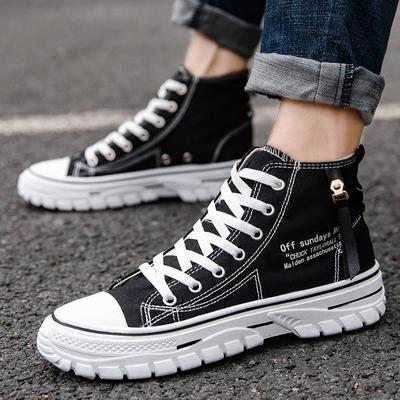 Men Canvas Boat Shoes Spring Casual Non-slip Sneakers Student Shoe High Top Platform Vulcanize Shoes for Men Male Trainers Boots
