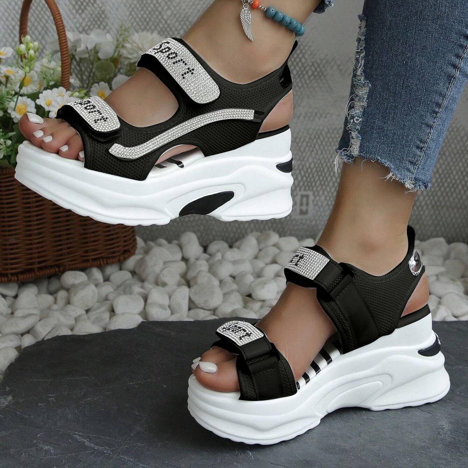 

Leopard Shoes For Women Sandals Women S Thick Soled Heightening Fashion Sequined Hollow Beach Platform Casual Chaussure Femme 37 чёрный