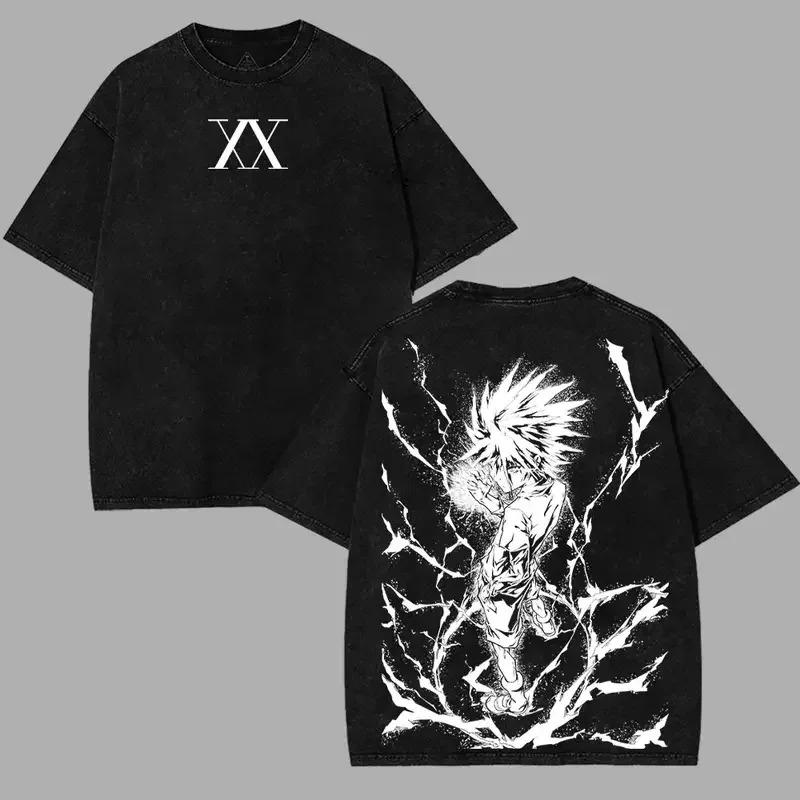 Hot Selling HUNTERHUNTER Shizuku Murasaki Print TShirt Unisex Vintage Washed Loose Top Casual Cotton New Summer Tee