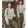 Women's Grey Hooded Sweatshirt - Casual, Slimming, Versatile Early Autumn Style