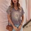 Modisches Bedrucktes Damen Kurzarm V-Ausschnitt Oberteil Vielseitige T-Shirts Damen