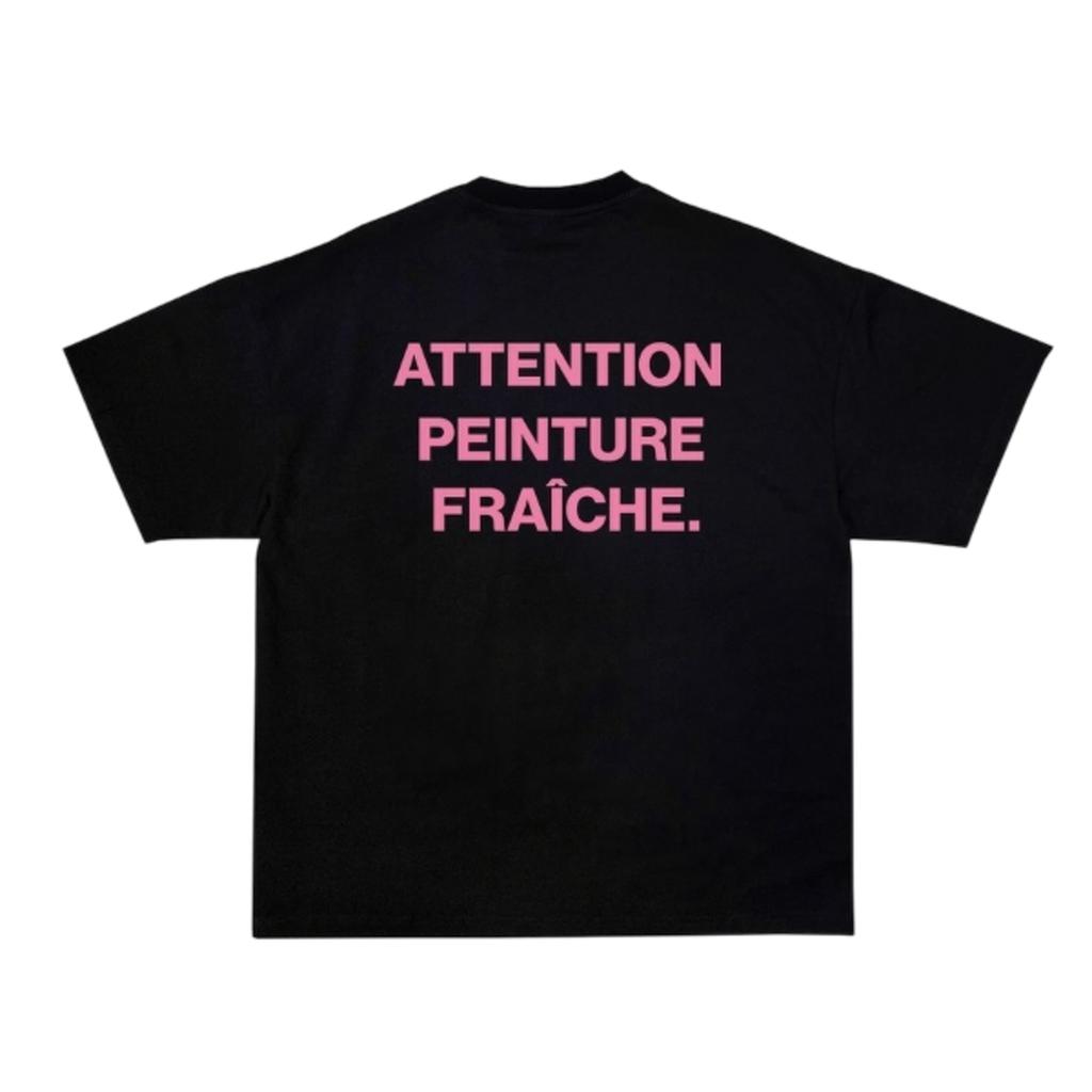 T-shirt Attention Peinture Fraîche Black Pink