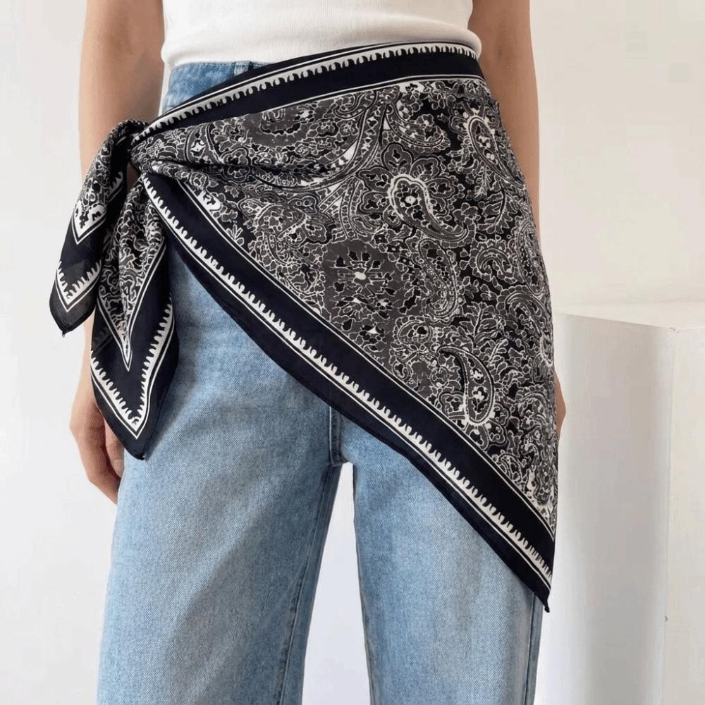 Imitation Silk Floral Triangle Scarf Polka Dot Decorative Headscarf Versatile Belt Scarf Travel