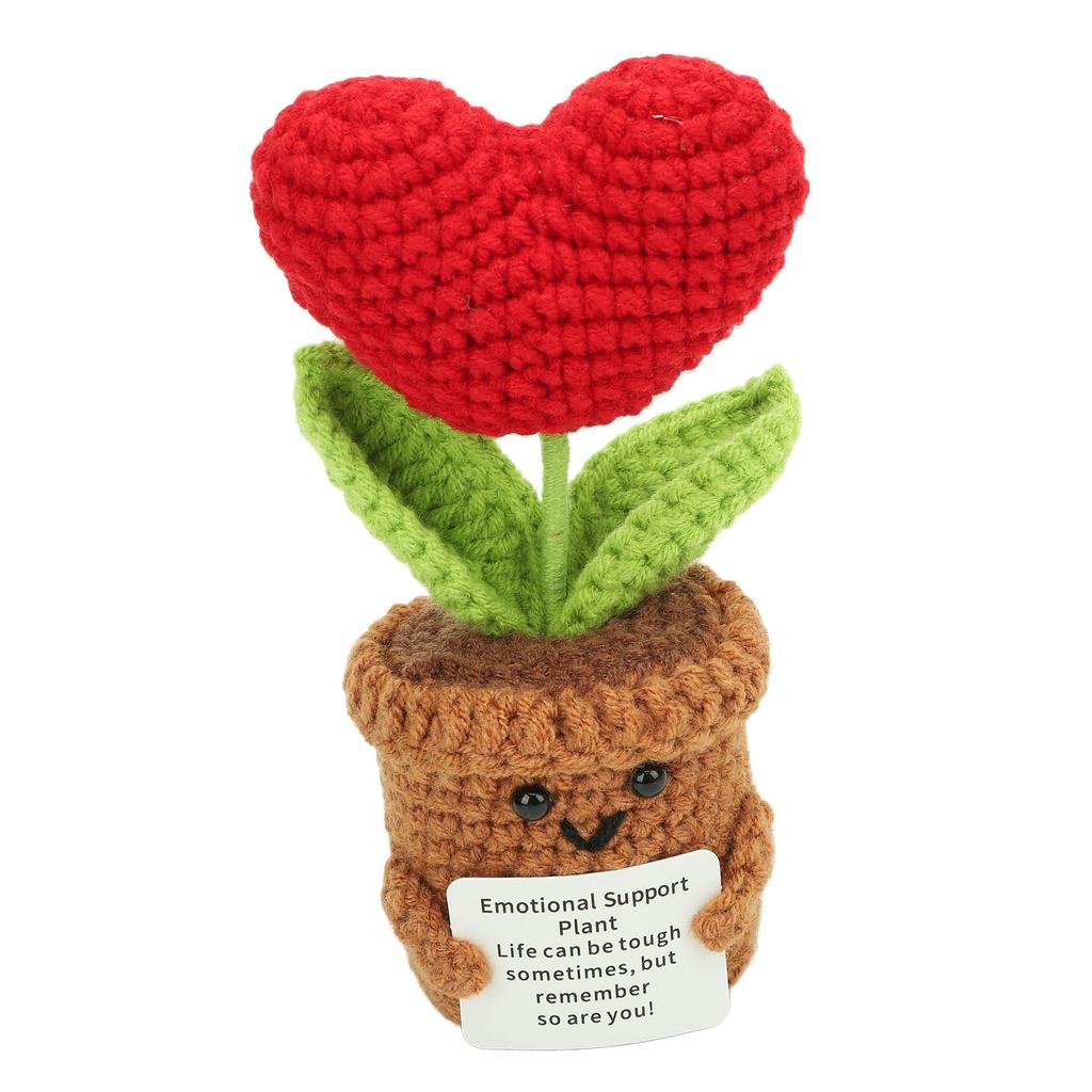 Crochet Potted Plant Doll Cute Positive Knitted Flower Pot Doll for Desktop Ornament Toy Red Heart