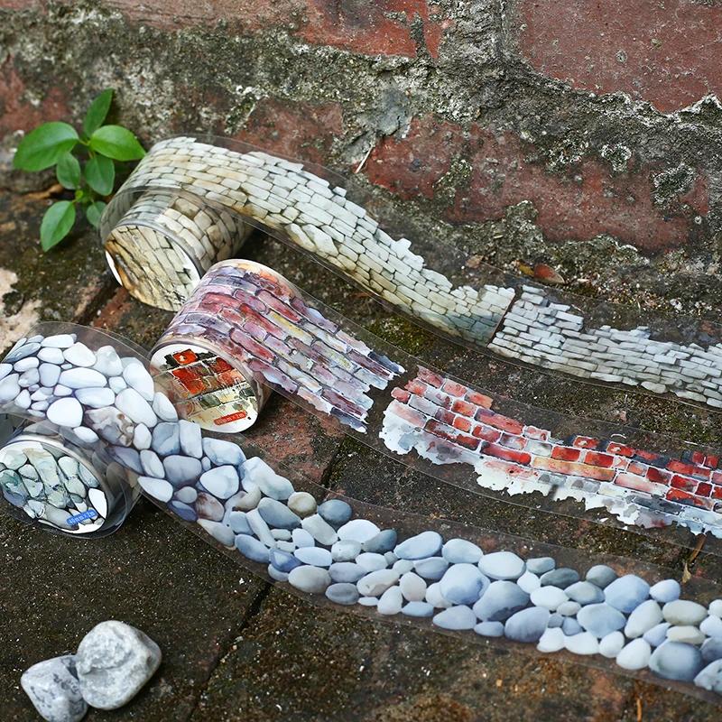 40mm*2m PET Tapes Stone Wall Path DIY Scrapbooking Decor Photo Album Collage Junk Journal Materials Aesthetics Tapes
