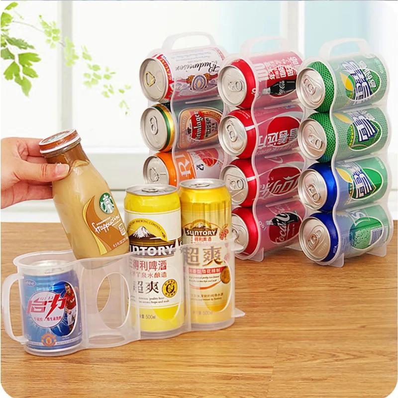 4 Holes Beer Can Organizer Fridge Soda Drink Bottle Holder Refrigeration Kitchen Storage Box Space-saving Kitchen Accessories