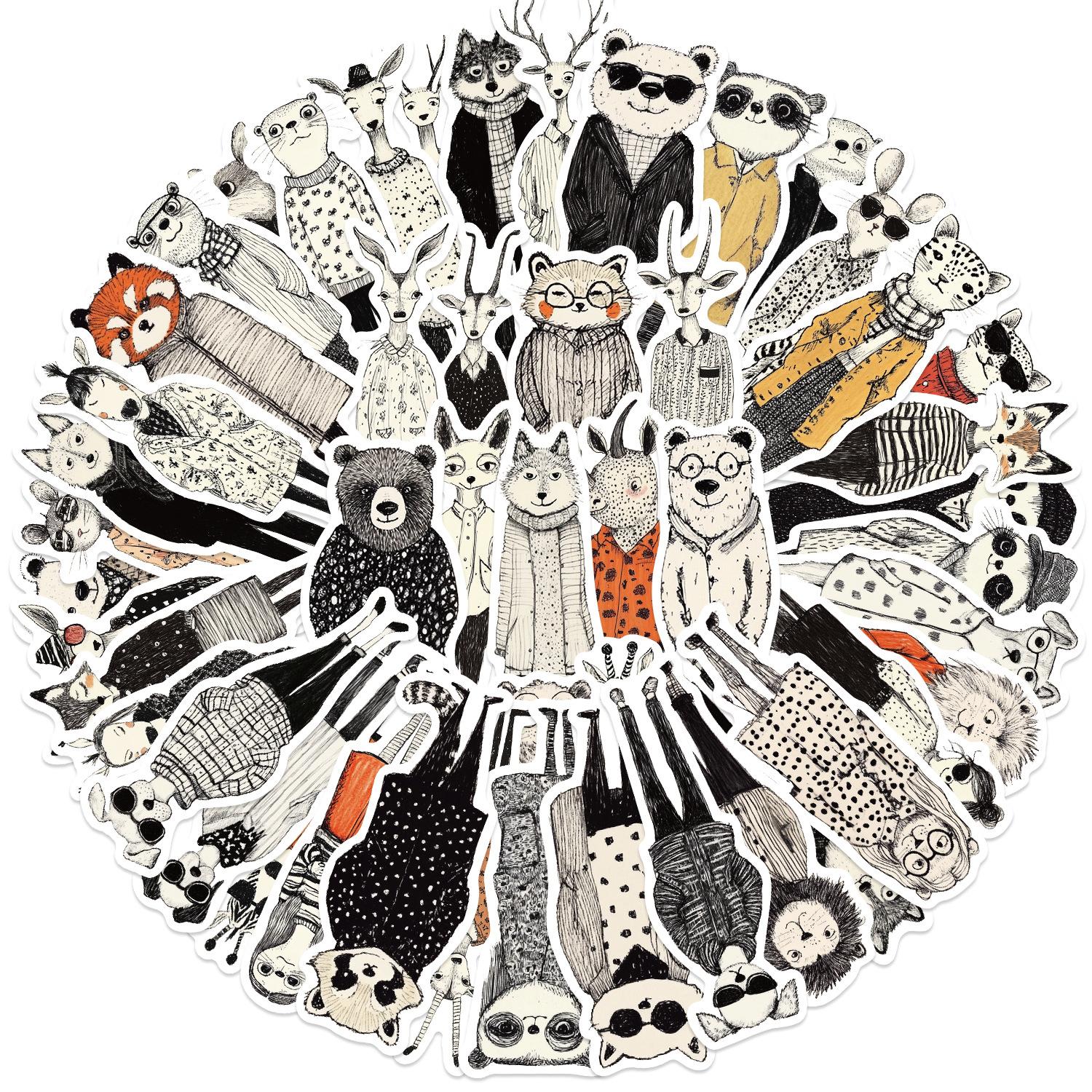 

50 Ретро Мода Животные Клипарт Дудл Наклейки Декоративные Ноты для Гитары Чемодан DIY Водонепроницаемые