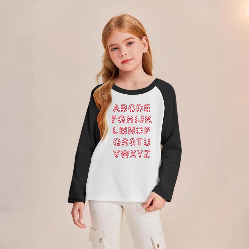 Kids' Fashionable Comfortable Christmas Print Neck Pullover Long Sleeve Top