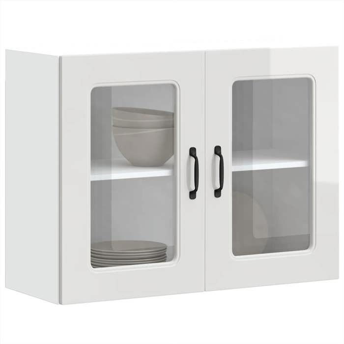 VidaXL Kitchen Wall Cabinet with Glass Door "Kalmar" High Gloss White Engineered Wood 853609