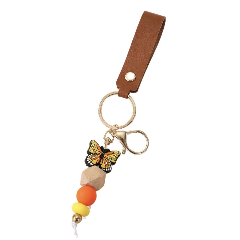 1Pcs Butterfly Silicone Beaded Keychain Personalized PU Leather Bag Charm for Camping Backpack Decor Ornament