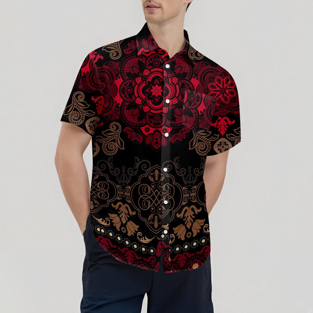 Retro Bohemian Print - Men's Casual Short Sleeved Shirt