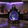 Samlarobjekt i vintagestil med LED-ljus, Halloween-dekor i falsk kristallkula, Hartsfigur av häxa/skelett/katt/spöke med läskig hemdekor
