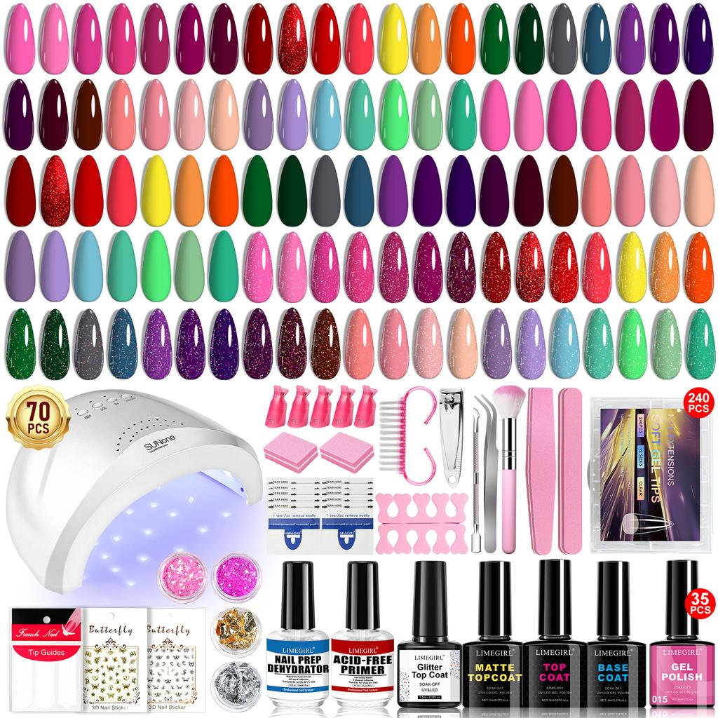 27 Colors Gel Polish Set, Nail Art Tools Kit with Builder Gel, Rhinestones, Stickers, Nail Tips, LED Lamp & Drill Machine