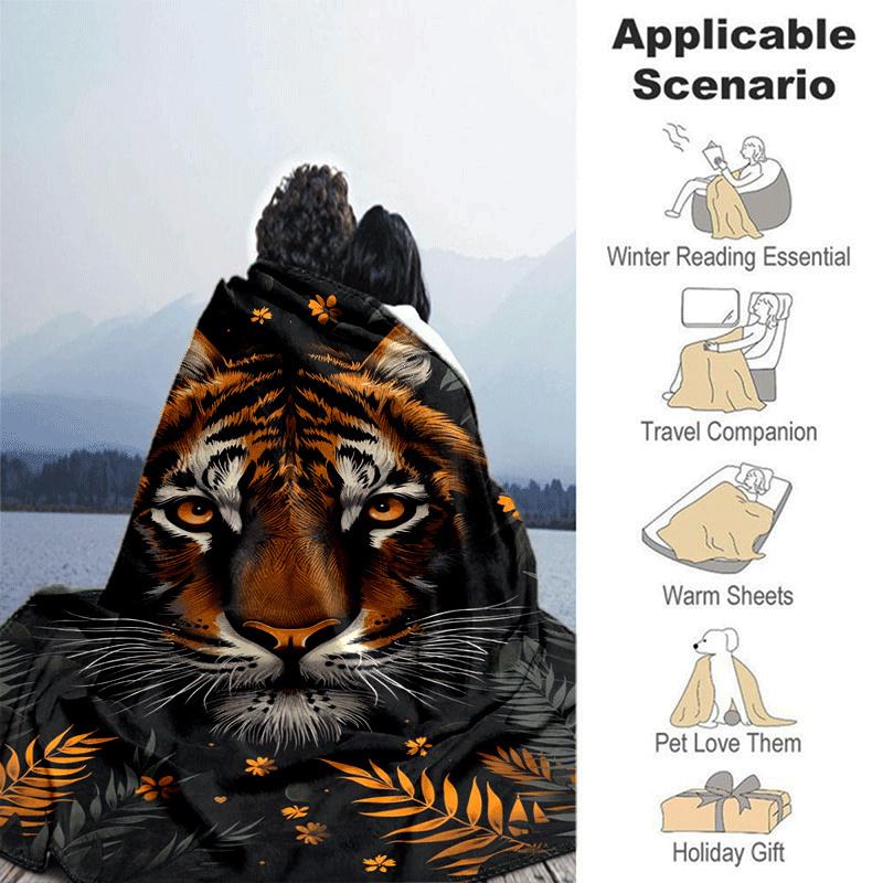 1pc Tiger Printing Lightweight Flannel Blanket, Comfortable and Warm Blanket, for Camping Sofa Bed and Couch Office, in All Seasons