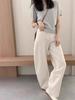 Plus Size Korean Style Casual Summer Outfit: Knit T-shirt & Wide Leg Pants Set for Women