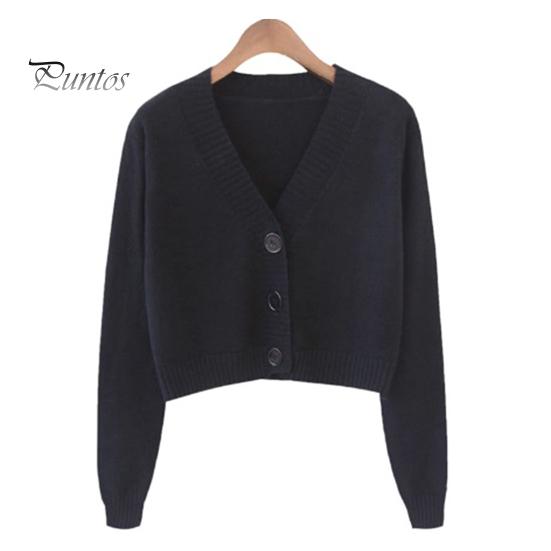 Women Spring Sweater Coat V Neck Long Sleeves Solid Color Single-breasted Cardigan Lady Thermal One Size Knitted Cropped Female Clothes