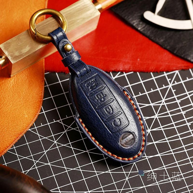Leather Car Key Case Cover Fob Protector for Infiniti EX35 FX35 FX50 M56 G35 G37 JX35 QX50 QX60 QX80 Nissan Keychains Holder