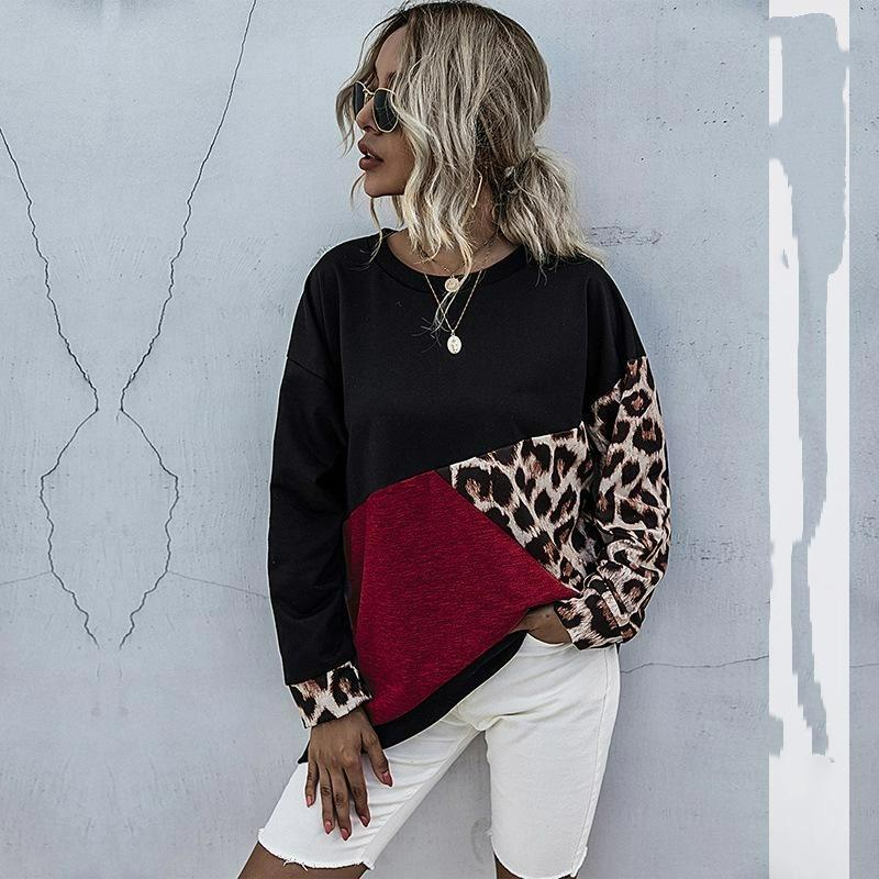 Leopard Striped Print Autumn Long Sleeves Women's T-shirts Fashion Casual Tops Daily Loose Crew Neck Women Clothing