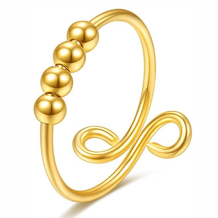 Fashion Anxiety Fidget Rings Adjustable Stainless Steel Tarnish Free Silver 18K Gold Color Rotatable Beads Women Jewelry
