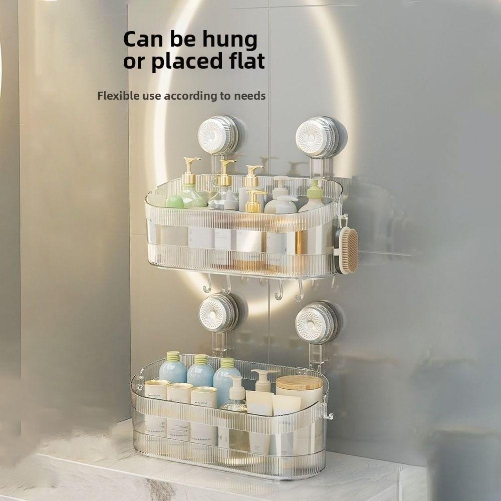 New Suction Cup Bathroom Shelves Transparent With Drain Hole Kitchen Storage Box Wall Mounted Storage Rack Home Supplies