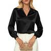 Women's Fashionable Solid Color V Neck Long Sleeved Casual Versatile Shirt Top
