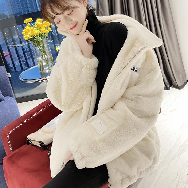 

Куртка из искусственной овечьей шерсти, женская, средней длины, корейская, свободная, осенне-зимняя, кардиган с капюшоном и полувысоким воротом, однотонная, повседневная, теплая, хлопковая куртка 3XL бежевый