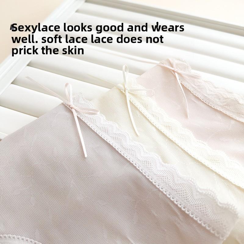 Girls Summer Ultra Thin Pure Sexy Lace Romantic Jacquard Mesh Cotton Crotch Waist Triangle Briefs